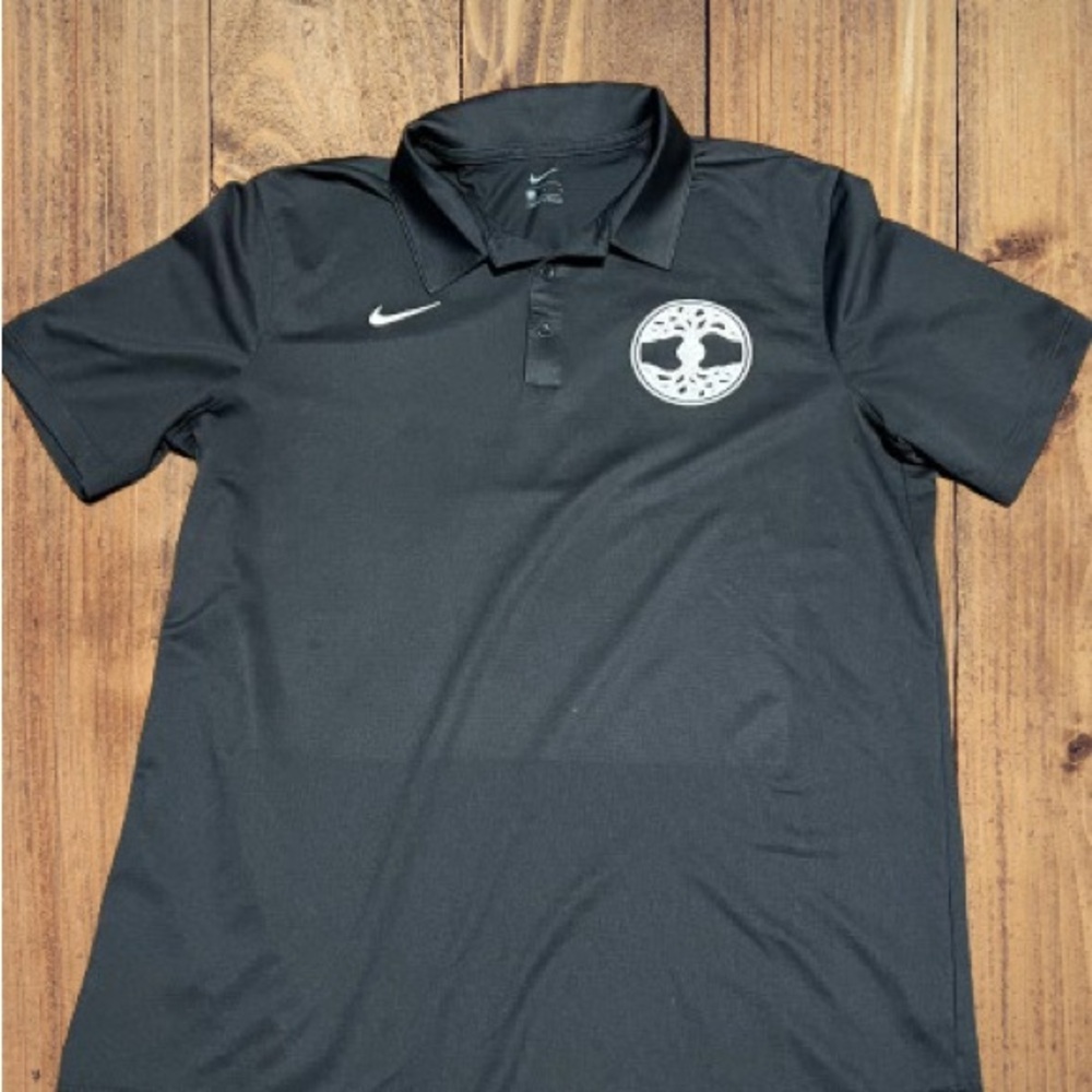 Nike Black Polo Shirt with basketball White Logo. Sz L- in perfect condition